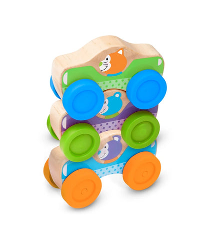 Wooden animal stacking cars